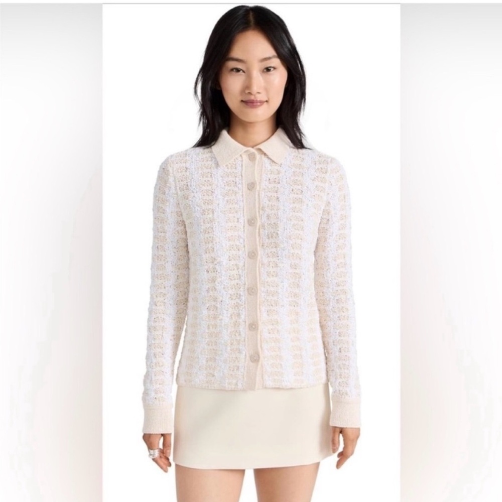 VINCE Geometric Crochet Ribbed-Trim Cardigan Size XS